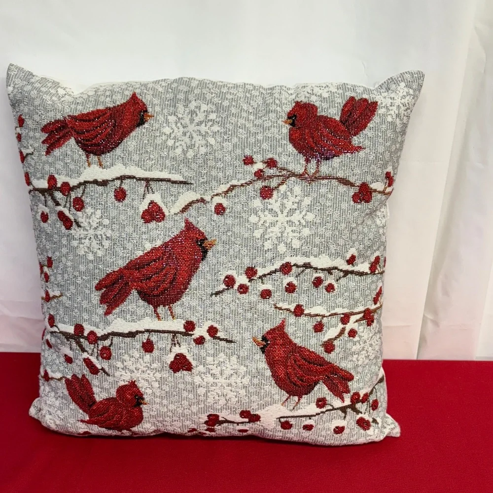 Festive Red Cardinal Throw Pillow 15x15x6
